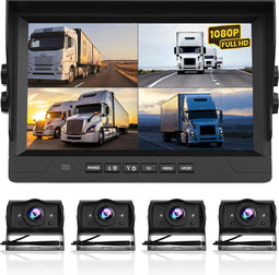 Strex Achteruitrijcamera Set Bedraad Met 4 Camera's (tegelijk bekijken) - 9" Scherm - 18LED Nachtzicht 15m - IP66 Waterdicht - Achteruitrij Camera
