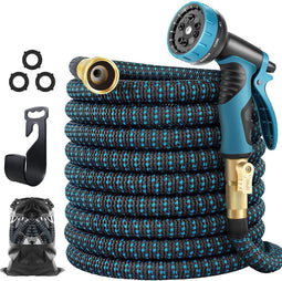 Strex Flexibele Tuinslang 30M met Sproeikop - Uitrekbaar - Incl. Koppelingen, Ophanghaak & Opbergzak