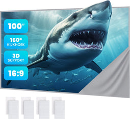 Strex Projectiescherm - Beamerscherm - 100 Inch - 16:9 - Projectiedoek - 160° Kijkhoek - Inclusief Bevestigingsmateriaal - 220x120 CM