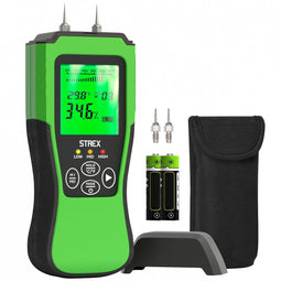 Strex Vochtmeter Digitaal - Voor Hout / Bouwmaterialen (o.a. Steen, Gips & Beton) - LCD Display - Vochtigheidsmeter - Vochtmeter Muren - Incl. Batterijen & Opberghoes