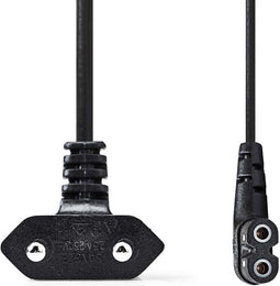 Stroomkabel - Euro Male - IEC-320-C7 - Gehoekt - Links Gehoekt - Vernikkeld - 5.00 m - Plat - PVC - Zwart - Envelop