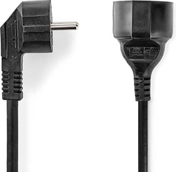 Stroomkabel - Type F (CEE 7/7) Male - Type F (CEE 7/7) Female - Gehoekt - Recht - Vernikkeld - 2.00 m - Rond - PVC - Zwart - Envelop