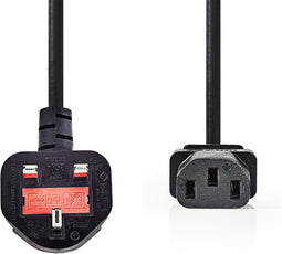 Stroomkabel - UK Male - IEC-320-C13 - Gehoekt - Recht - Vernikkeld - 2.00 m - Rond - PVC - Zwart - Polybag