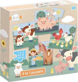 Studio Circus puzzel 4 in 1 boerderij - educatief peuter speelgoed - kinderpuzzel 4x6x9x16 stukjes leren puzzelen - cadeautip puzzel 3 jaar en ouder