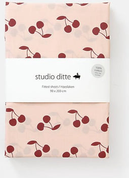 Studio Ditte Hoeslaken Kersen 90x200cm - Roze/Donkerrood