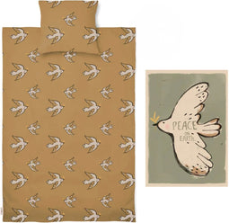 Studio Loco Dekbedovertrek eenpersoons Bird - 140x220cm - Mosterd