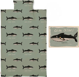 Studio Loco Dekbedovertrek eenpersoons Whale - 140x220cm - Muntgroen
