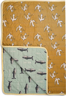 Studio Loco Plaid Whale/Bird - 135x95cm - Muntgroen/Mosterd