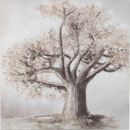 J-Line wanddecoratie Boom - canvas/hout - bruin/goud