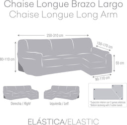 Hoes voor chaise longue met lange armleuning links Eysa ULISES Grijs 170 x 110 x 310 cm