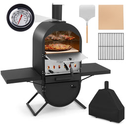 Coast Houtgestookte Pizzaoven - Buitenoven - Dubbele kookzone - Zwart - 98 x 31 x 98 cm