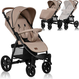 Lionelo Annet Plus - 2 in 1 Kinderwagen - Verstelbaar Inklapbaar XXL Zonnescherm EVA Wielen Beige
