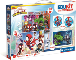 Clementoni - 4-in-1 Spidey Speelset - Meerdere spellen - 2 Puzzels - Memoryspel - 6 Blokken - Educatief Speelgoed - Vanaf 6 Jaar