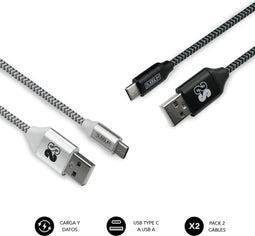 SUBBLIM PACK 2 CABLES USB TIPO USB-C-A 3.0 1 M BLACK/SILVER USB-kabel USB C USB A Aluminium, Zwart, Grijs, Wit