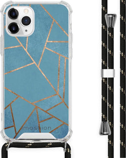 iMoshion iPhone 11 Pro - Hoesje met Koord - Verstelbaar Koord - Blauw Meerkleurig Goud