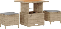 vidaXL - 3-delige - tuin - eetset - met - beige - kussens, - poly - rattan - en - acacia