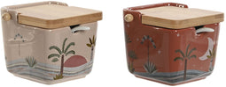 Suikerpot Home ESPRIT Beige Roze Terra cotta Lila Bamboe Dolomite 7,5 x 7,5 x 7,5 cm (2 Stuks)