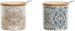 Suikerpot Home ESPRIT Blauw Beige Roze Lila Bamboe Dolomite 7,5 x 7,5 x 7,5 cm (2 Stuks)