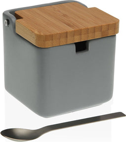 Suikerpot Versa Grijs Keramisch Staal Bamboe Dolomite (8,5 x 8,7 x 8,5 cm)