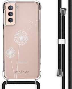 iMoshion Hoesje Geschikt voor Samsung Galaxy S21 Hoesje Met Koord - iMoshion Design Hoesje met Koord - Wit / Transparant / Dandelion
