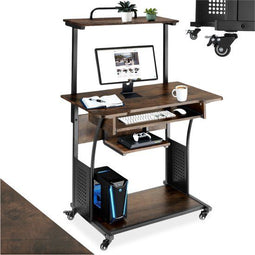 tectake® Fife - Verrijdbaar bureau - Industrieel design - 4 niveaus - Donkerbruin