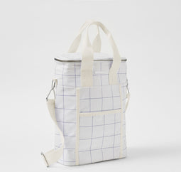 Sunnylife - Picnic Koeltas Canvas Drank Isolerend 8,5 liter Check Coconut - Katoen - Wit