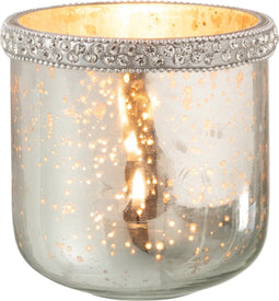 J-Line windlicht Diamant - glas - zilver - small - 2 stuks