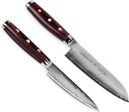 Super Gou Messenset - Giftset - 2-delig - Universeelmes 12 cm & Santoku mes 16,5 cm - 161 Lagen Damaststaal - SG2 Staal - 63 HRC - Canvas-Micarta Heft