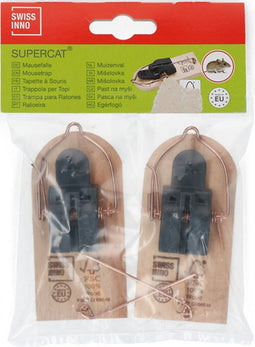 SuperCat muizenval – Muizenklem – Gifvrij – Muizen verjager – Kan zowel binnen als buiten gebruikt worden – Met lokaas voor het beste resultaat - Hout - 2 Stuks