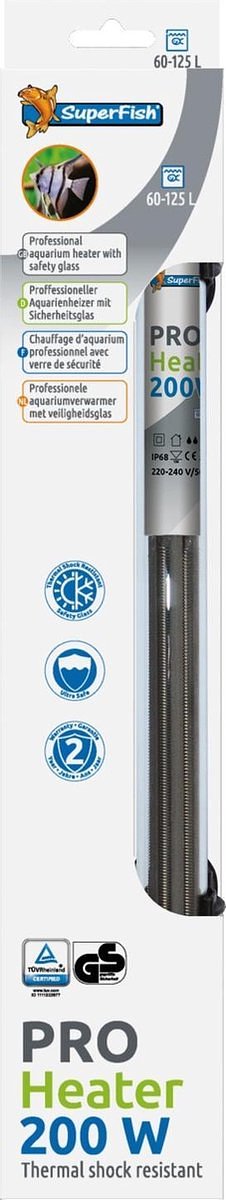 SuperFish Professionele Aquariumverwarmer - met Veiligheidsglas - 200 W - 60-125 L