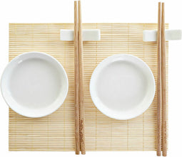 Sushi-set DKD Home Decor Bamboe Plastic Keramiek Wit Natuurlijk Orientaals 28,8 x 19,8 x 3 cm (7 Onderdelen) (28,8 x 19,8 x 3 cm