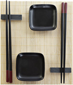 Sushi-set DKD Home Decor Zwart Natuurlijk Metaal Bamboe Keramiek Orientaals 30 x 40 cm 27,8 x 17,8 x 3 cm (7 Onderdelen) (27,8 x