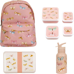 BEAU by Bo A Little Lovely Company Back to school set - Rugzak/Drinkfles RVS/4 Snackdozen/Lunchbox - Vlinder
