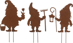 J-Line decoratie Tuin Kabouter - ijzer - roest - small - 3 stuks