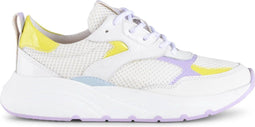 PS Poelman Cibel - Dames Leren Chunky Runner Sneaker - Wit Lila Geel