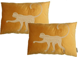 SVJ Apen Kussens - 40x60 cm - Fluweel - Geel - Set van 2