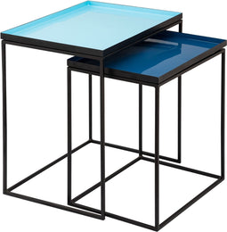 SVJ Bijzettafel Rechthoekig - 36x48x50 cm - Metaal - Blauw - Set van 2