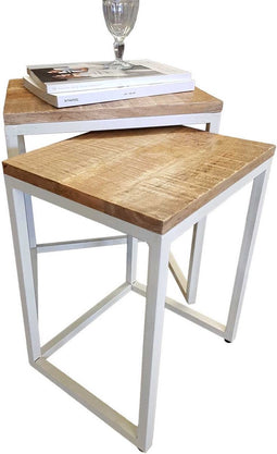 SVJ Bijzettafel Rechthoekig - 65x40x50 cm - Metaal - Wit - Set van 2