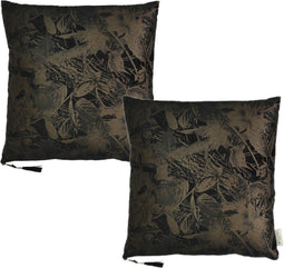 SVJ Bladeren Kussen - 45x45 cm - Fluweel - Zwart - Set van 2