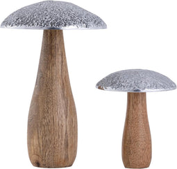 SVJ Deco Paddenstoelen - 13x13x20 cm - Hout - Naturel - Set van 2