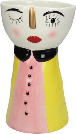 SVJ Home Decorations Doll Vaas - 14 x 14 x 25 cm - Aardewerk - Geel