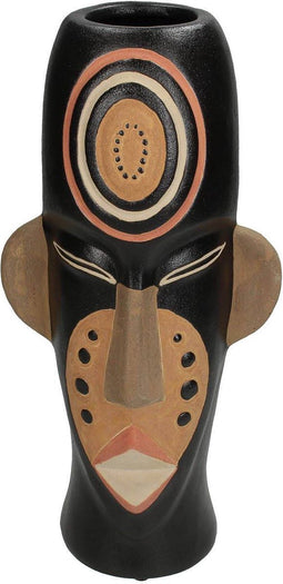 SVJ Home Decorations Masker Vaas - 16 x 13 x 34 cm - Aardewerk - Zwart