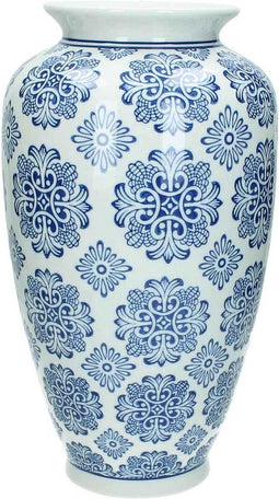 SVJ Home Decorations Vaas Chinees Porselein blauw wit - H 36 x Ø 18 cm - Bloemenvaas - Deco Vaas