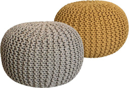SVJ Poef - 55x55x37 cm - Katoen - Grijs/Geel - Set van 2
