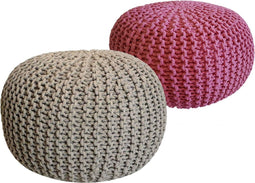 SVJ Poef - 55x55x37 cm - Katoen - Grijs/Paars - Set van 2