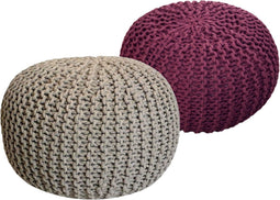 SVJ Poef - 55x55x37 cm - Katoen - Grijs/Roze - Set van 2