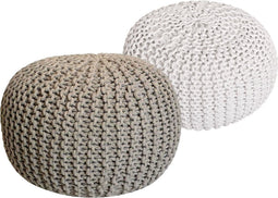 SVJ Poef - 55x55x37 cm - Katoen - Grijs/Wit - Set van 2