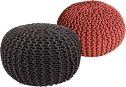 SVJ Poef - 55x55x37 cm - Katoen - Zwart/Grijs - Set van 2
