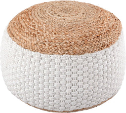 SVJ Poef Rond - 50 x 50 x 35 cm - Katoen/Jute - Wit