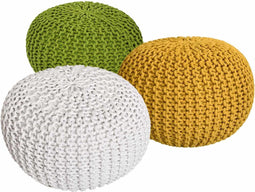 SVJ Poefs Rond - 55 x 55 x 37 cm - Katoen - Beige - Set van 3